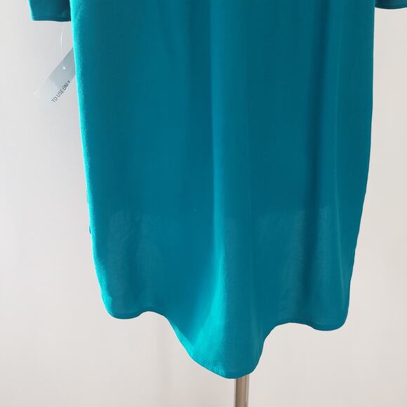 NEW Soft Surroundings Teal Blouse Ladder Stitching Short Sleeve Women Small P - Picture 5 of 10